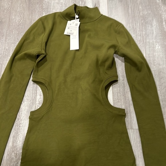 Zara Olive Cut Out Rib Dress - Picture 6 of 9